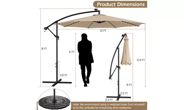 Costway 10FT Patio Solar-Lighted LED Cantilever Offset Umbrella W/ Crank Tilt - Second Medium