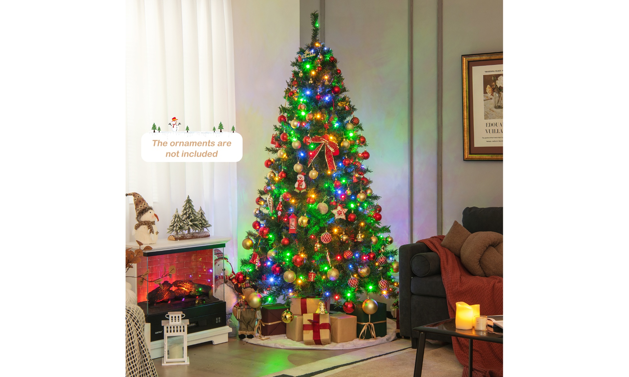 Costway 7FT Pre-Lit Hinged Christmas Tree 350 Lights No Fluffing Required
