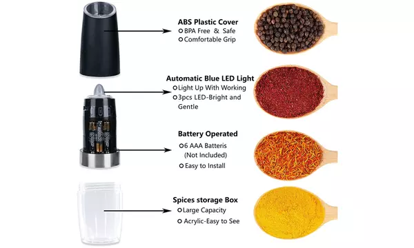 Gravity Electric Pepper Salt Grinder Set Battery Powered with LED Light - Second Medium