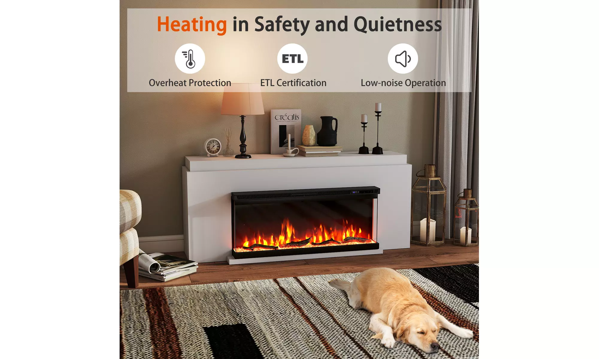 Costway 3-Sided Electric Fireplace Insert: 12 Flame Colors