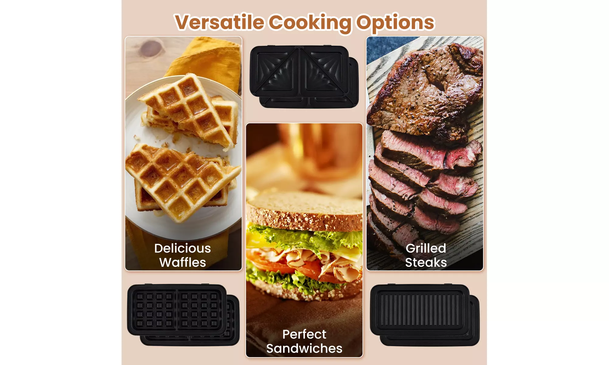 Costway 3-in-1 Waffle Iron, Panini Press Grill and Sandwich Maker Set