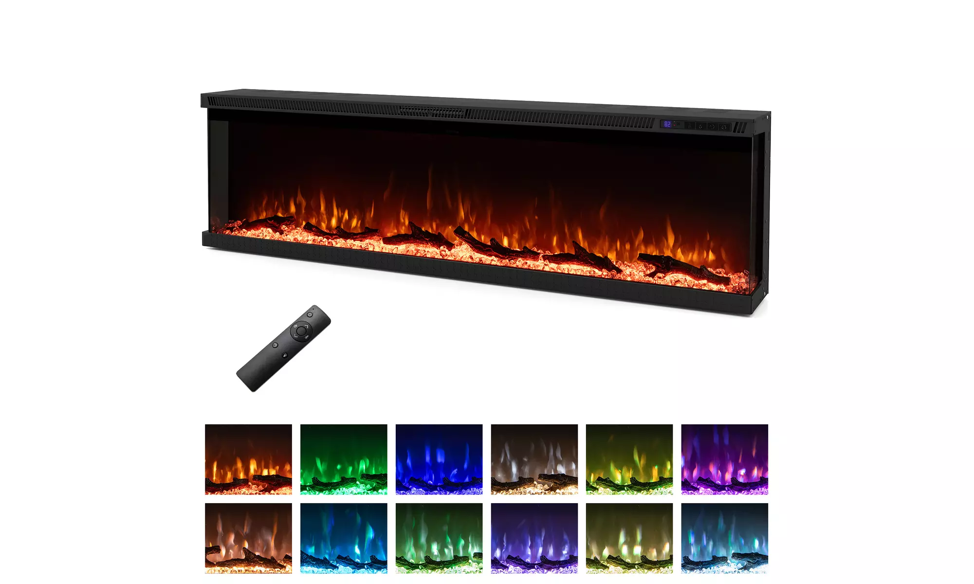 Costway 3-Sided Electric Fireplace Insert: 12 Flame Colors