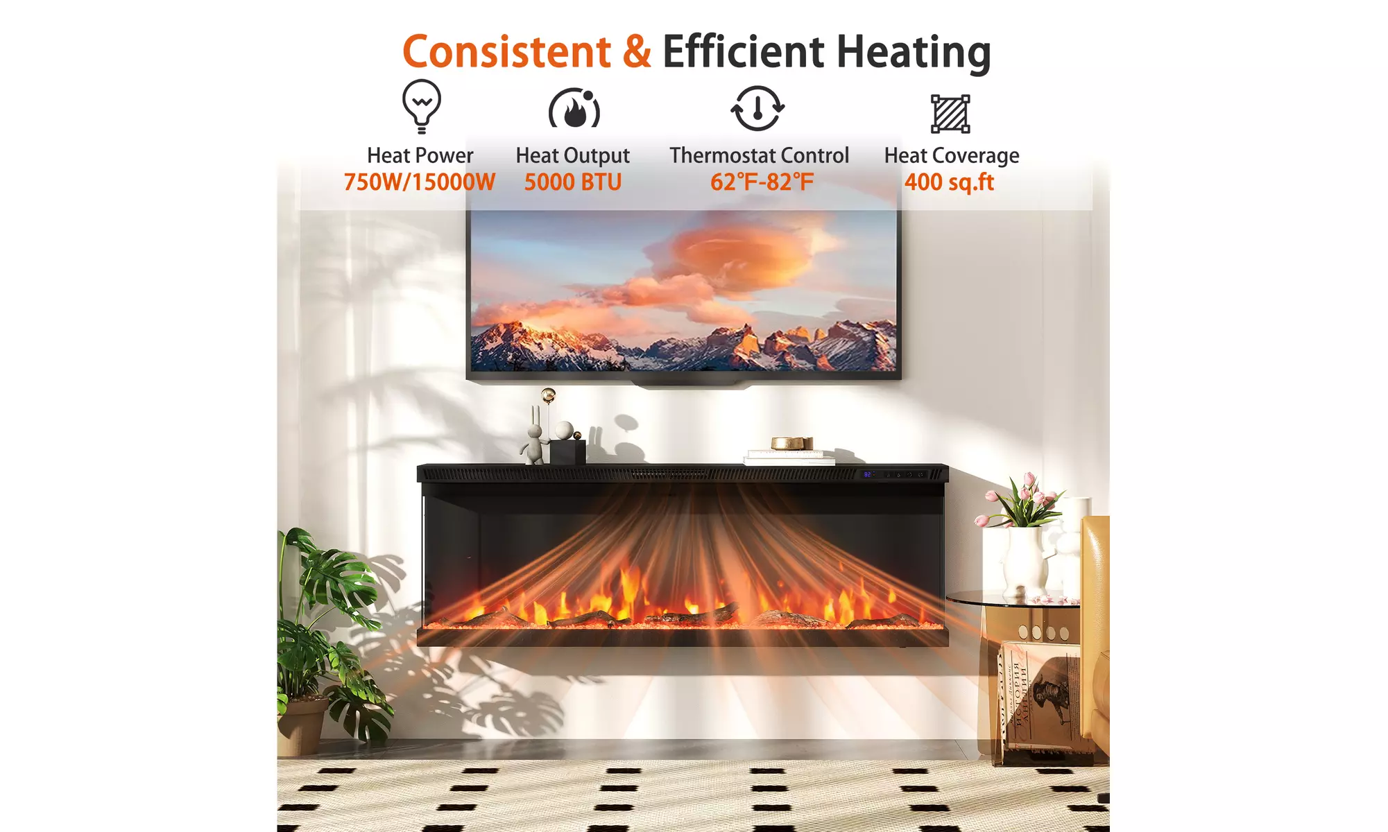 Costway 3-Sided Electric Fireplace Insert: 12 Flame Colors