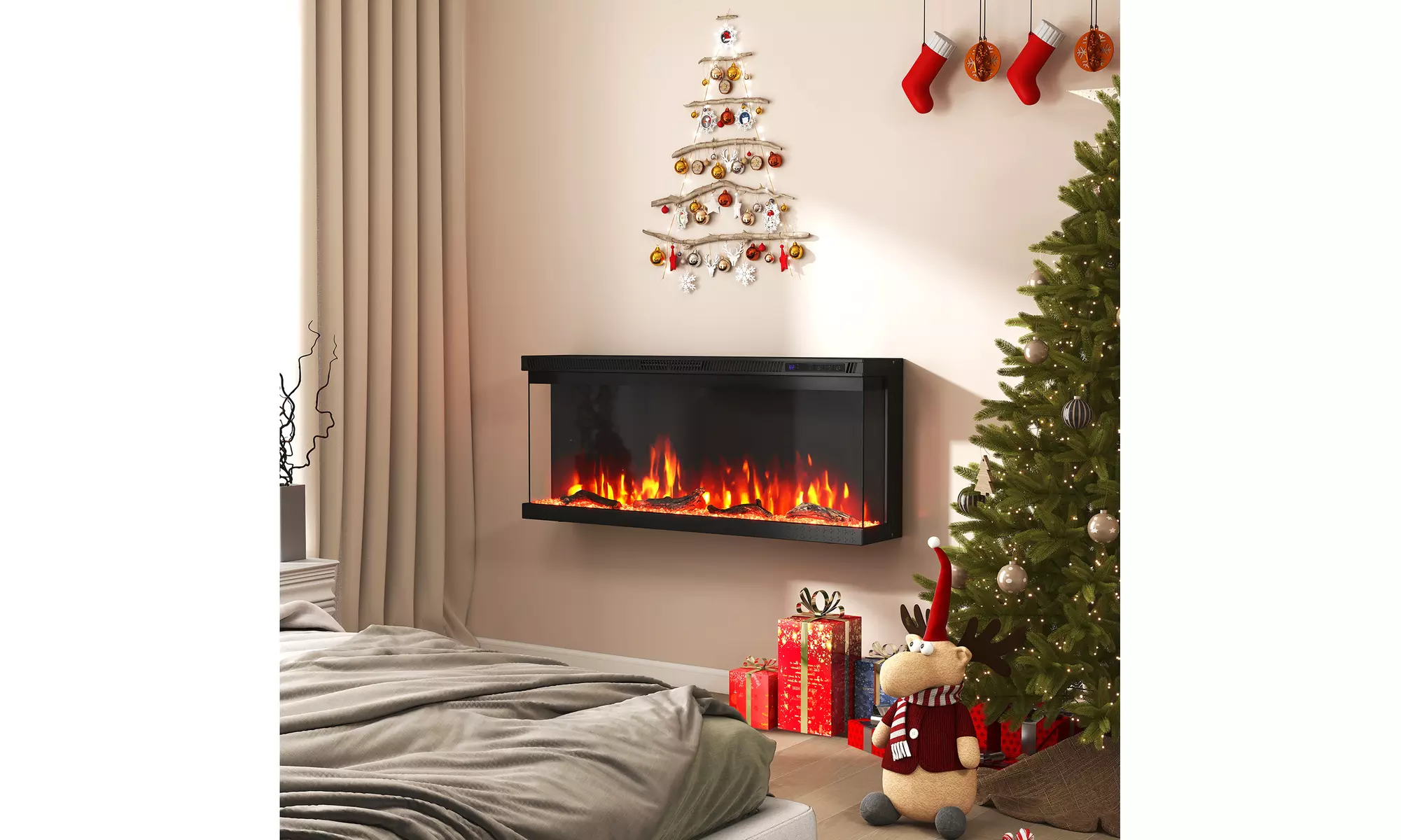 Costway 3-Sided Electric Fireplace Insert: 12 Flame Colors