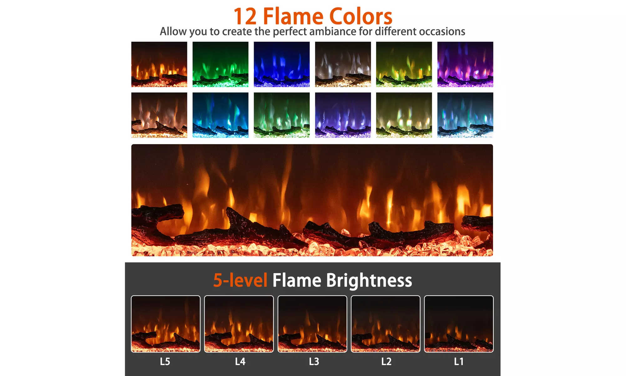 Costway 3-Sided Electric Fireplace Insert: 12 Flame Colors