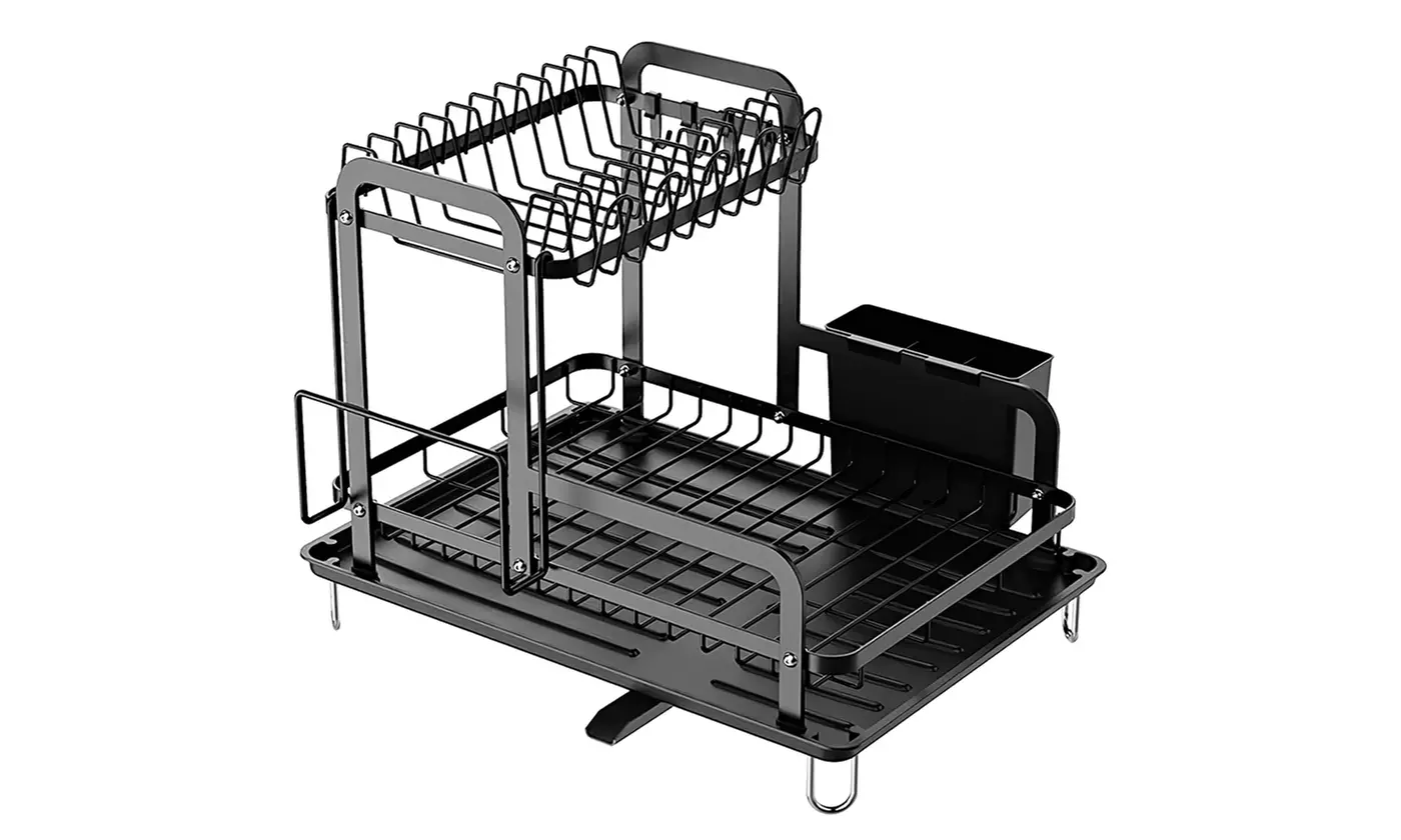 NewHome 2-Tier Dish Drying Rack w/ Drain Board, & Utensil & Cutting Board Holder - Second Medium