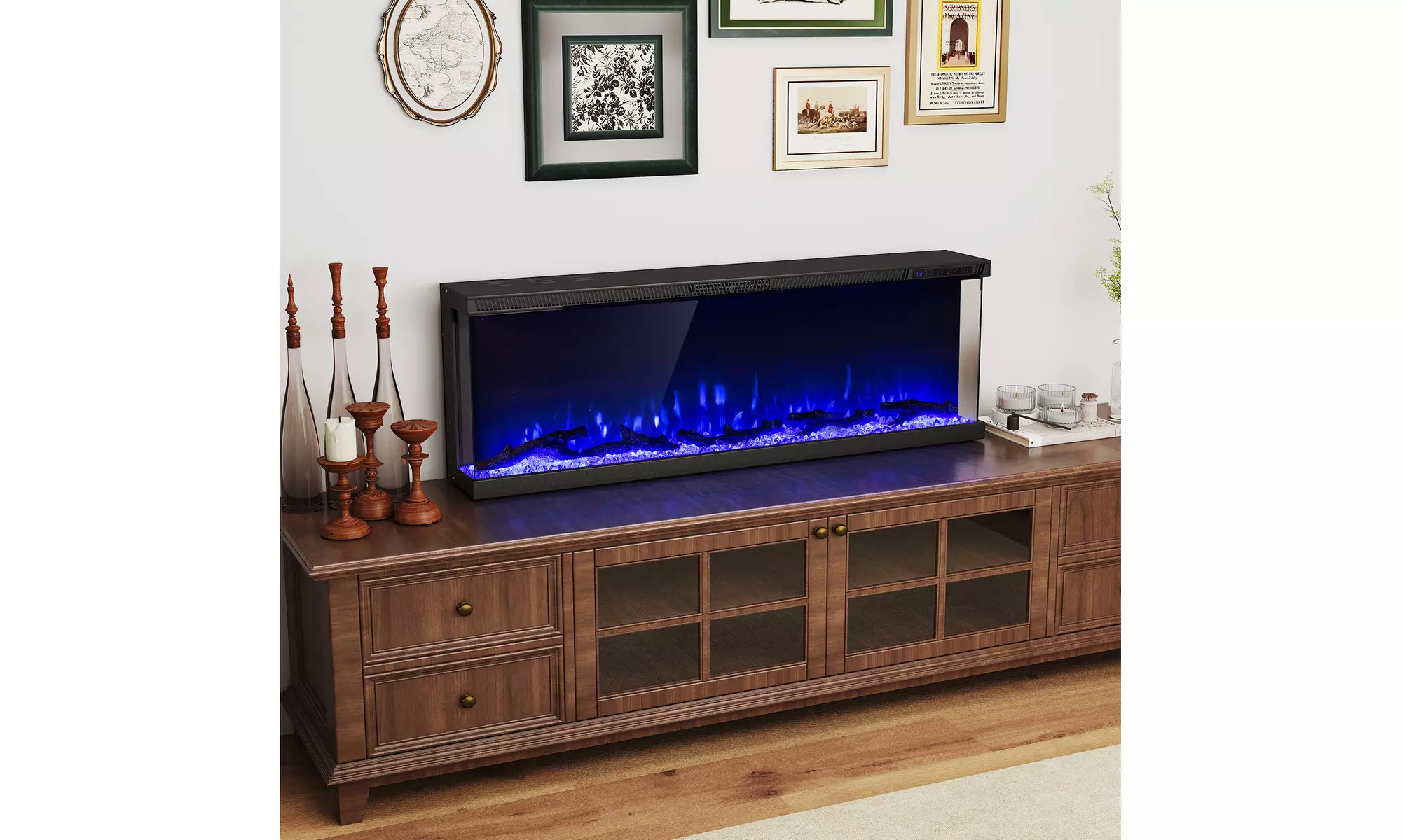 Costway 3-Sided Electric Fireplace Insert: 12 Flame Colors