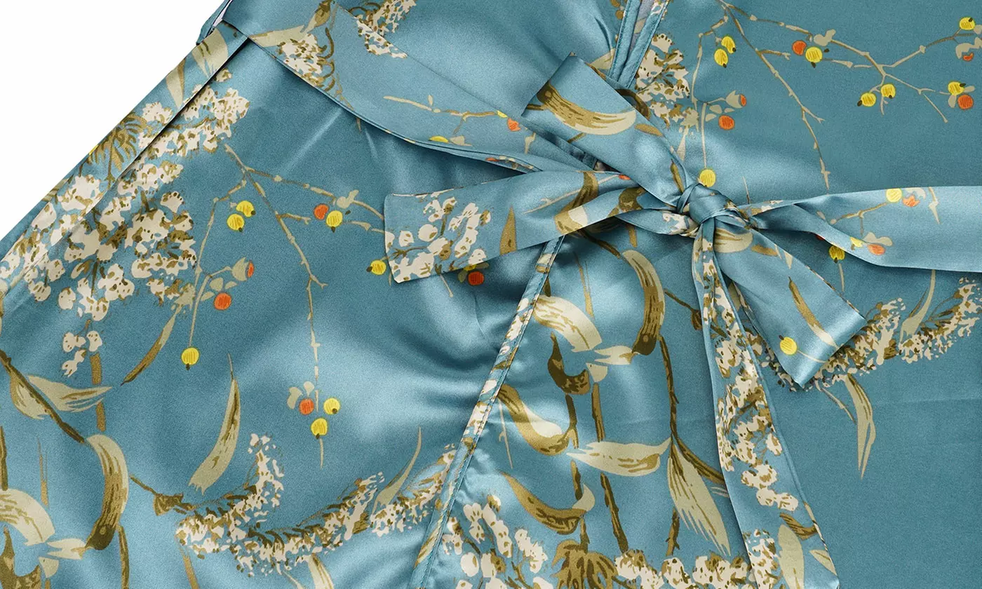 2-Piece Women's Floral Print Satin Lounge Set Robe Dress Collection