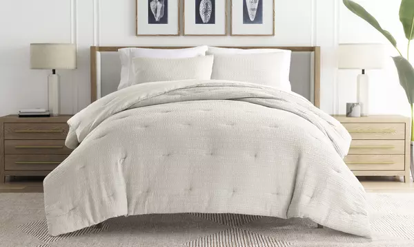 Waffle Textured 3 Piece Comforter Set All Season Ultra Soft Bedding - Second Medium