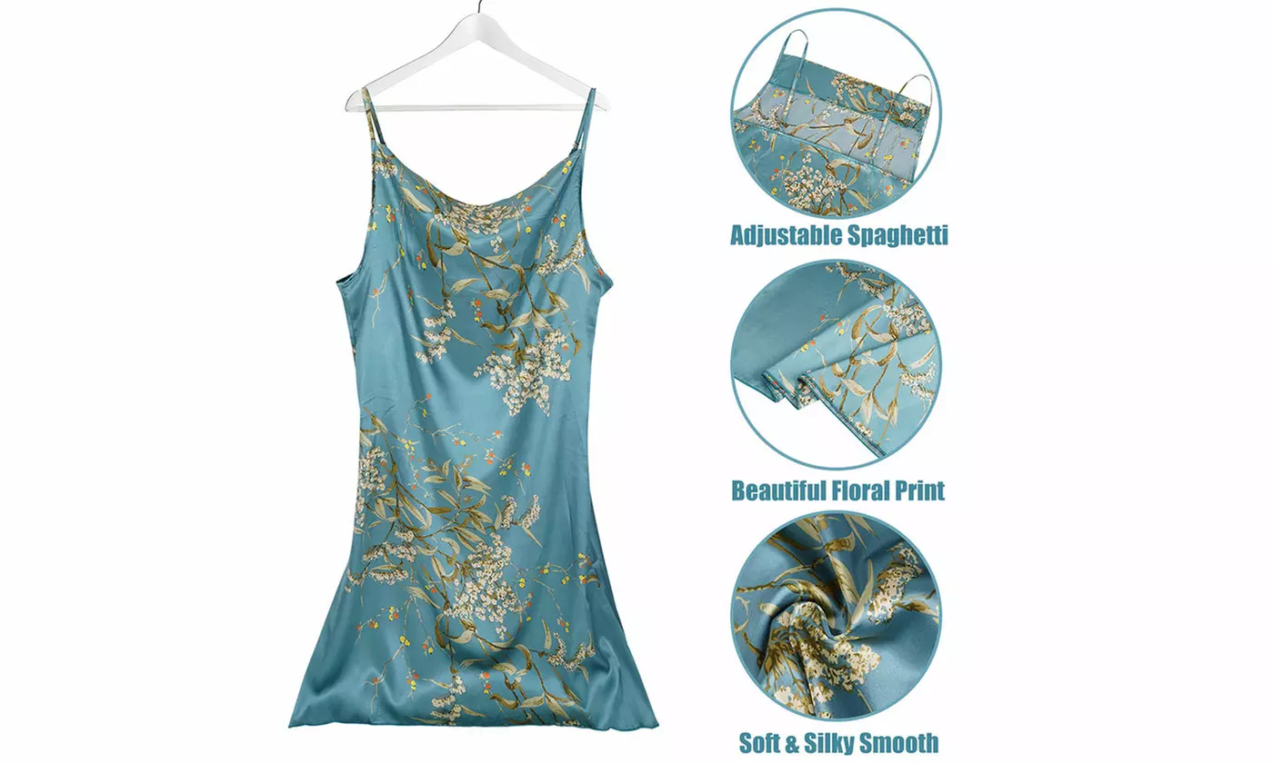 2-Piece Women's Floral Print Satin Lounge Set Robe Dress Collection