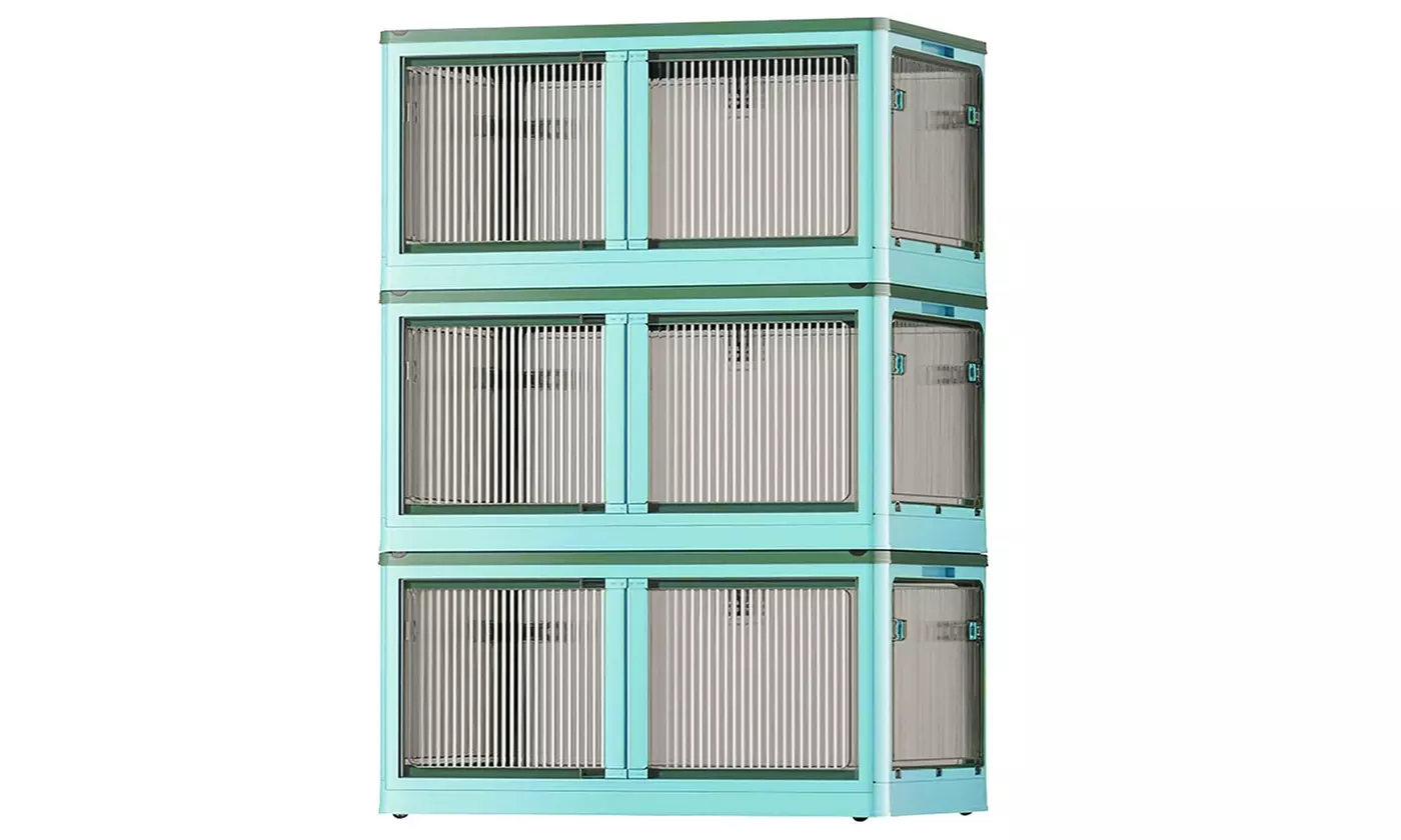 Three-Pack NewHome Stackable Collapsible Storage Bins with Lid