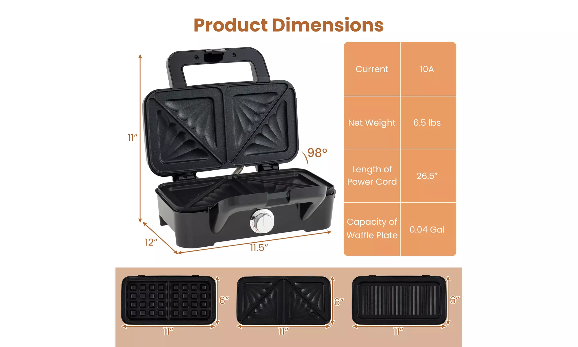 Costway 3-in-1 Waffle Iron, Panini Press Grill and Sandwich Maker Set