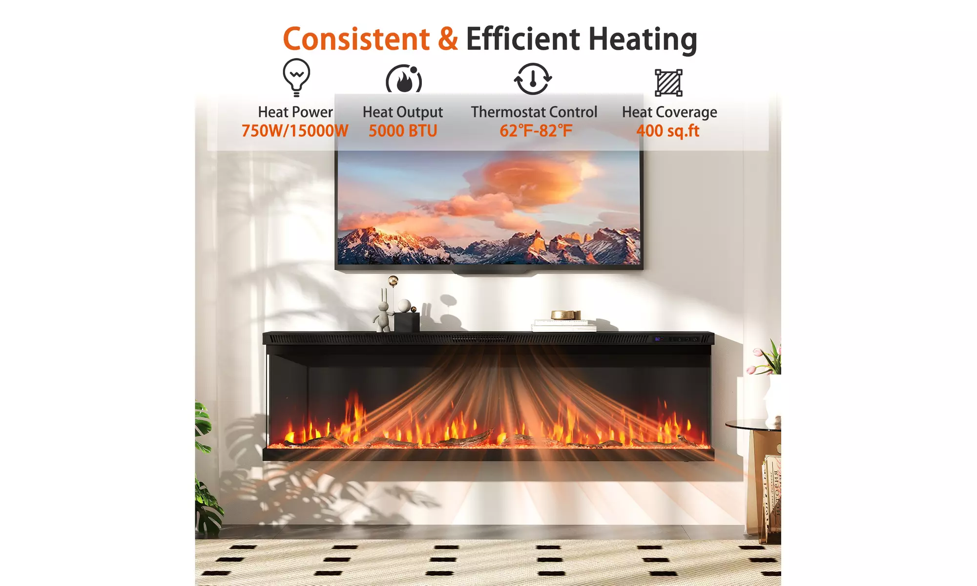 Costway 3-Sided Electric Fireplace Insert: 12 Flame Colors