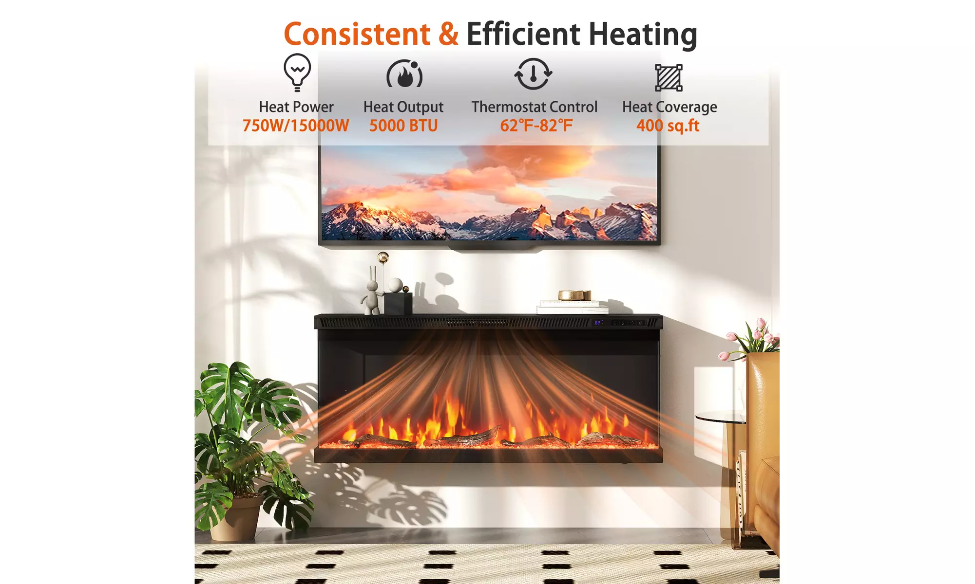 Costway 3-Sided Electric Fireplace Insert: 12 Flame Colors