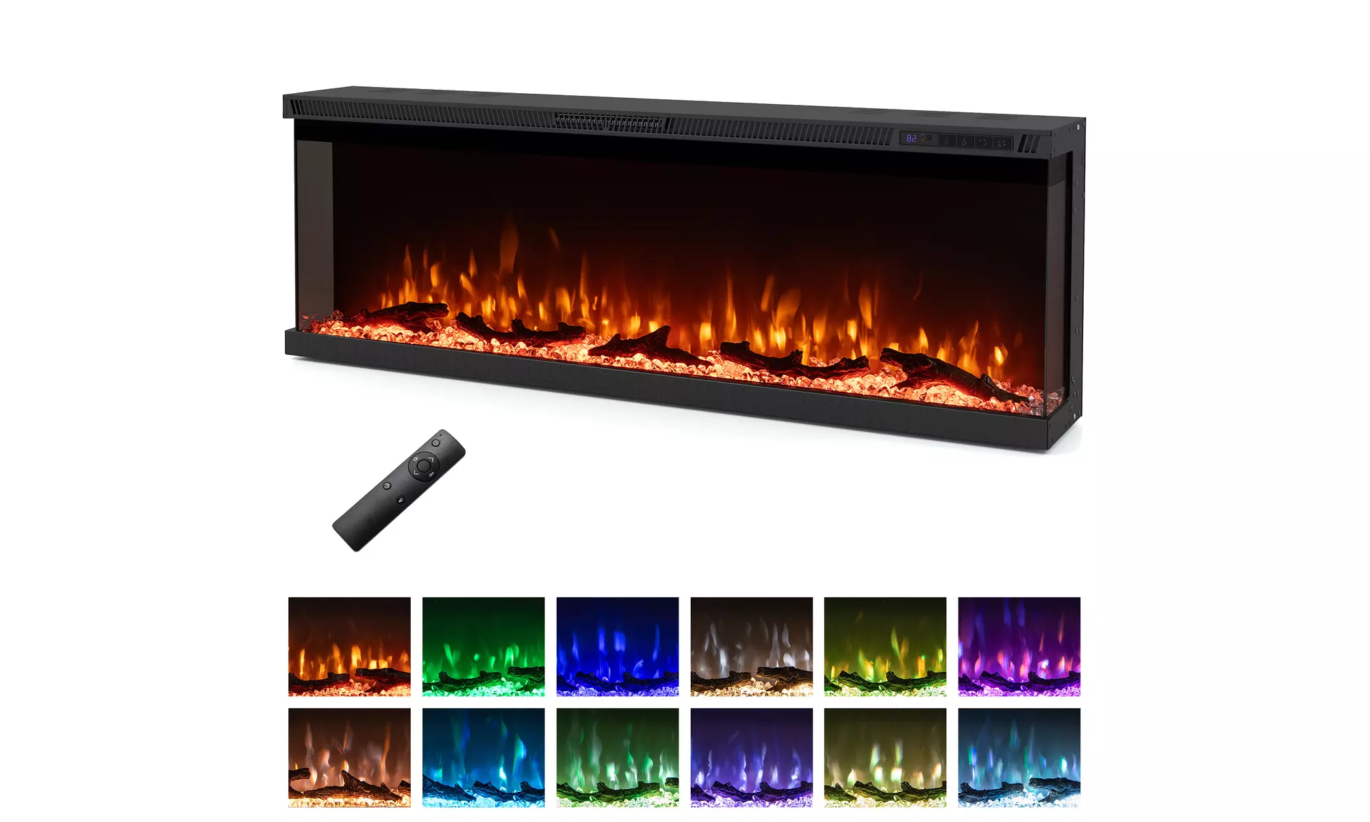 Costway 3-Sided Electric Fireplace Insert: 12 Flame Colors