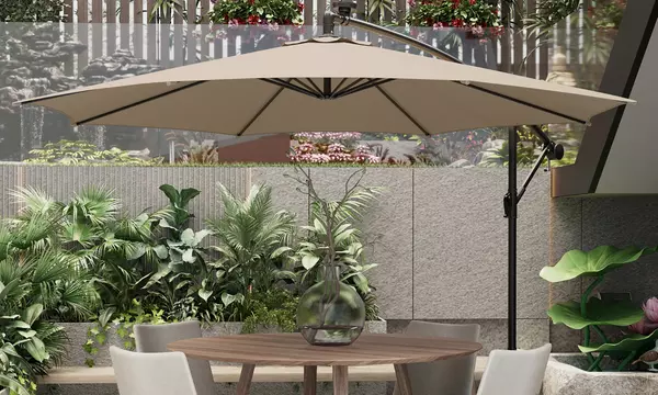 Costway 10FT Patio Solar-Lighted LED Cantilever Offset Umbrella W/ Crank Tilt - Second Medium