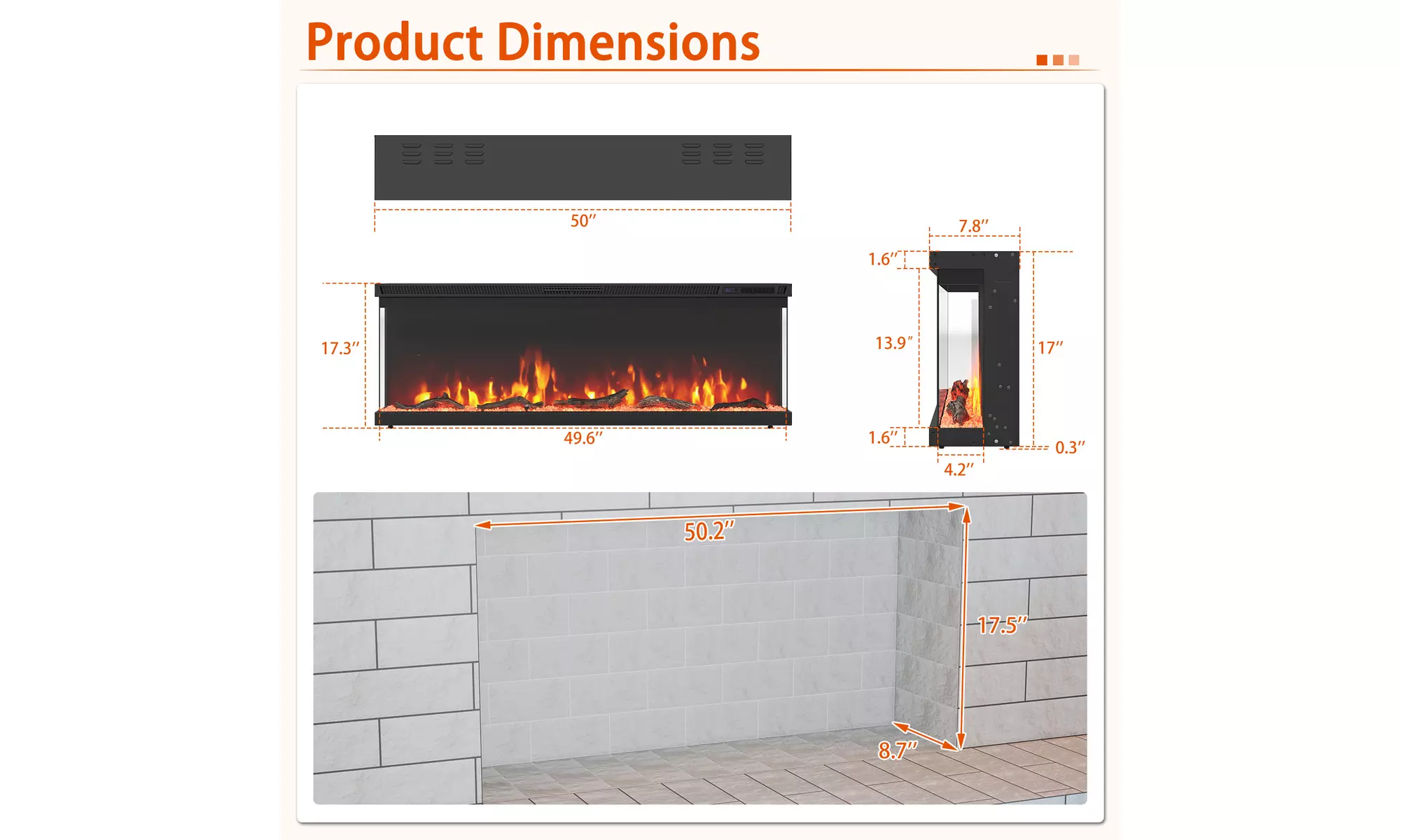 Costway 3-Sided Electric Fireplace Insert: 12 Flame Colors