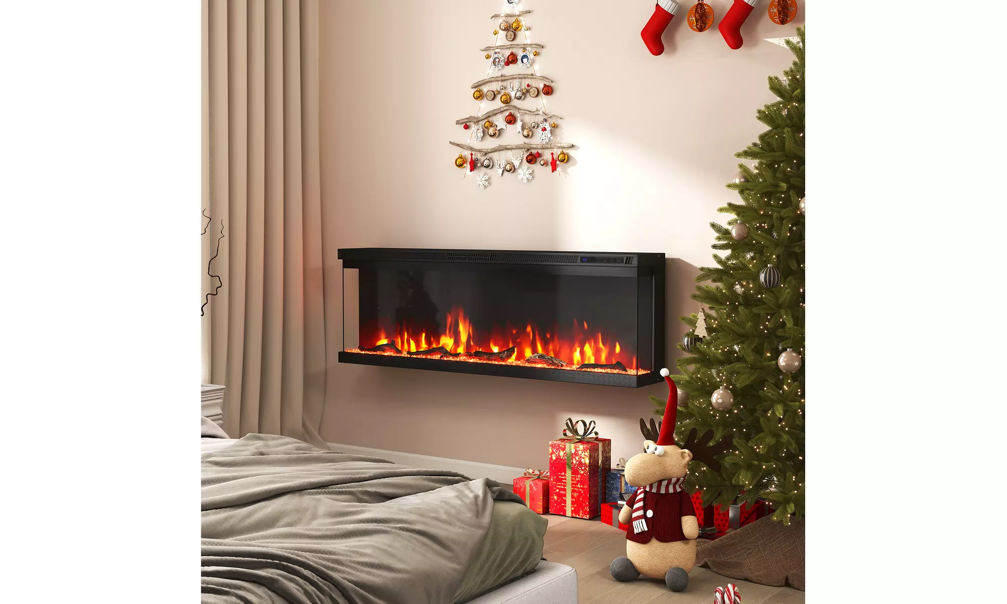 Costway 3-Sided Electric Fireplace Insert: 12 Flame Colors