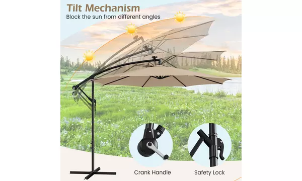 Costway 10FT Patio Solar-Lighted LED Cantilever Offset Umbrella W/ Crank Tilt - Second Medium