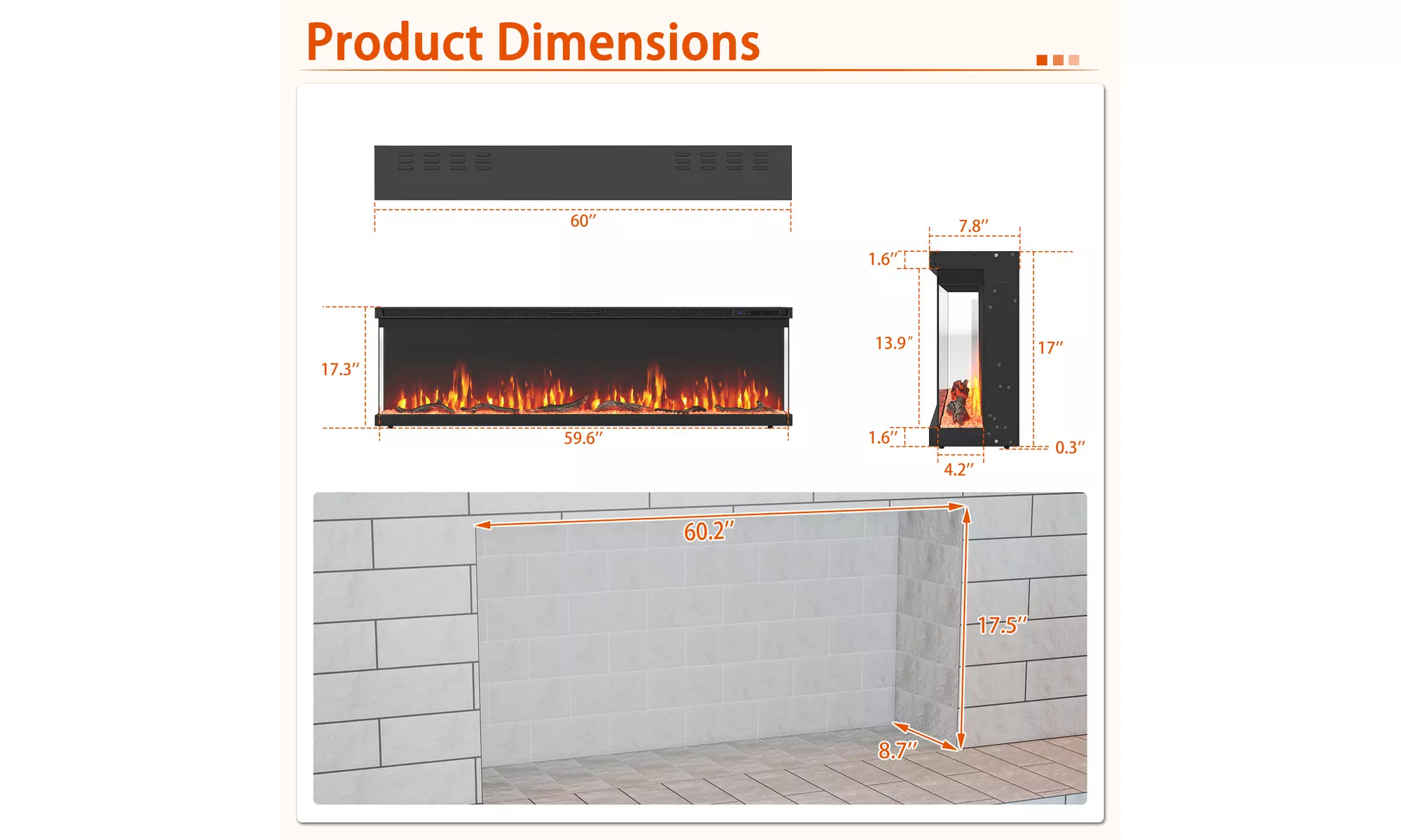 Costway 3-Sided Electric Fireplace Insert: 12 Flame Colors