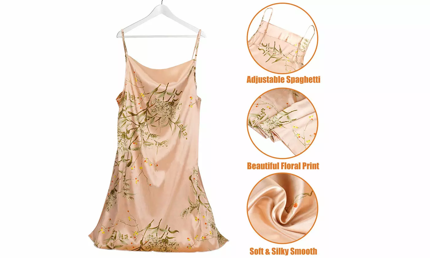 2-Piece Women's Floral Print Satin Lounge Set Robe Dress Collection