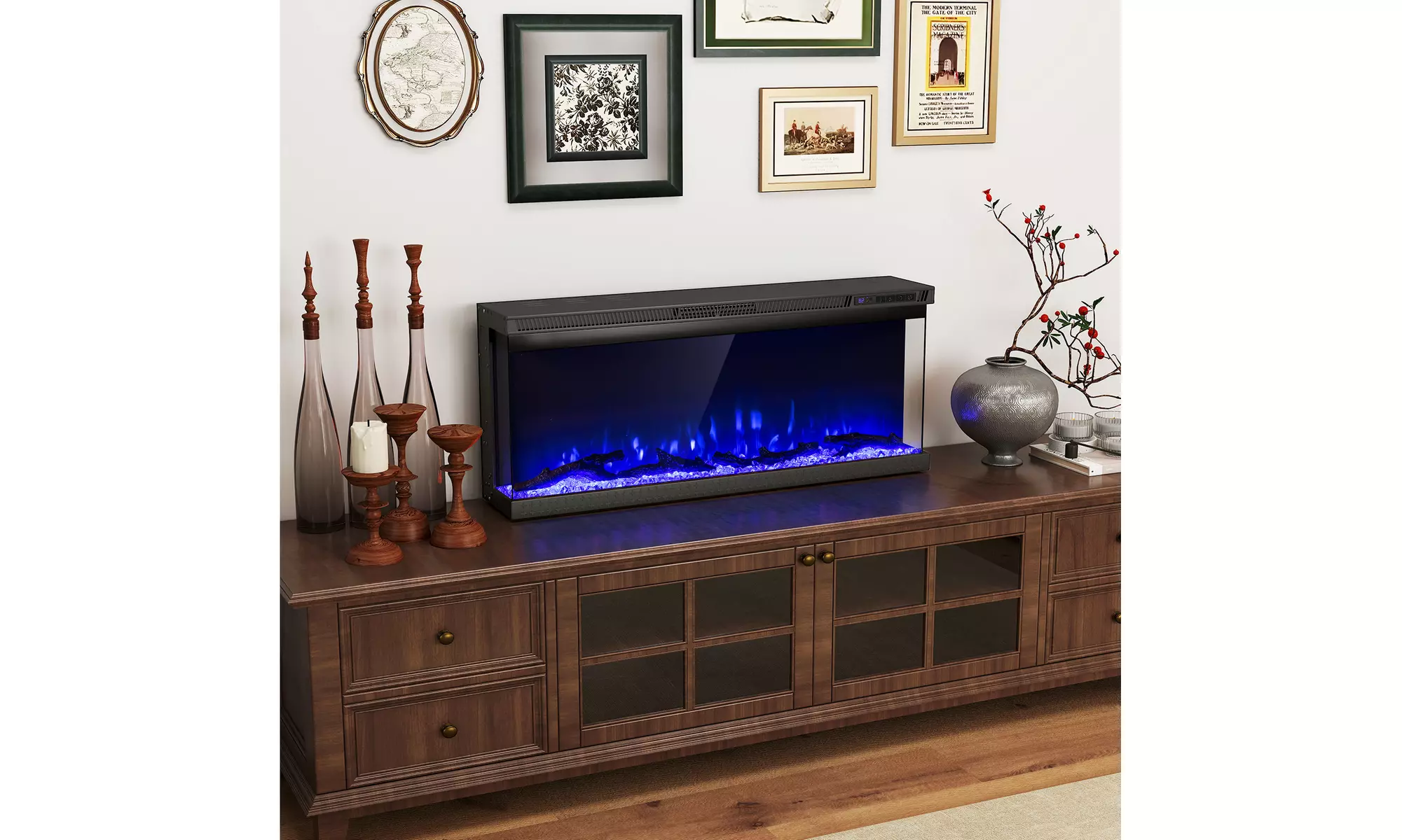 Costway 3-Sided Electric Fireplace Insert: 12 Flame Colors