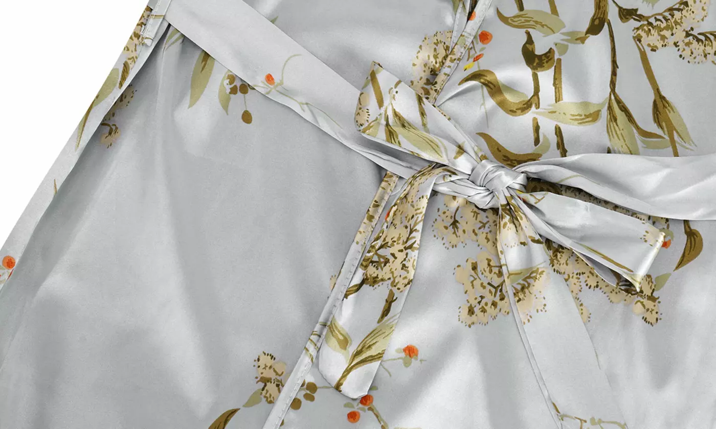 2-Piece Women's Floral Print Satin Lounge Set Robe Dress Collection