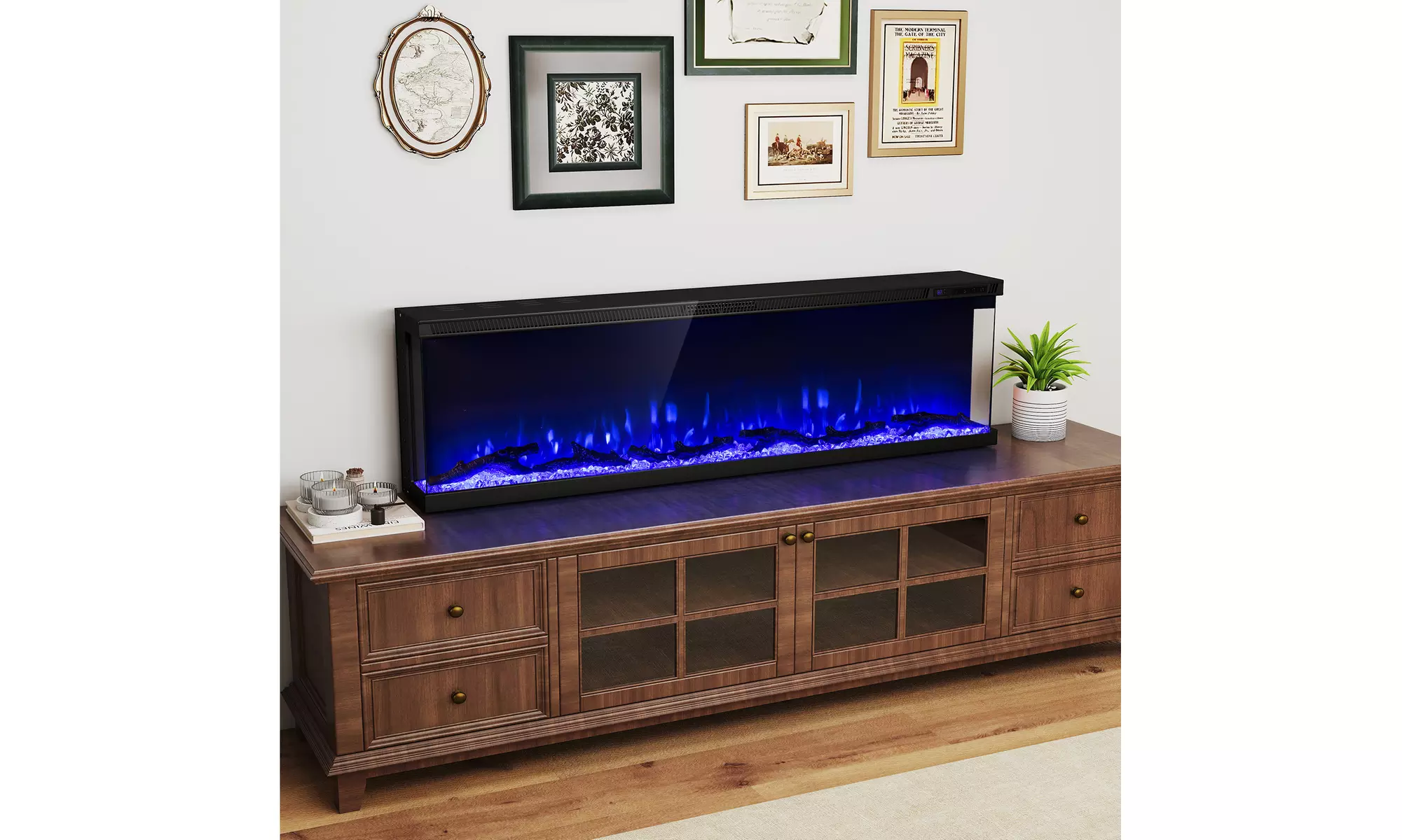 Costway 3-Sided Electric Fireplace Insert: 12 Flame Colors