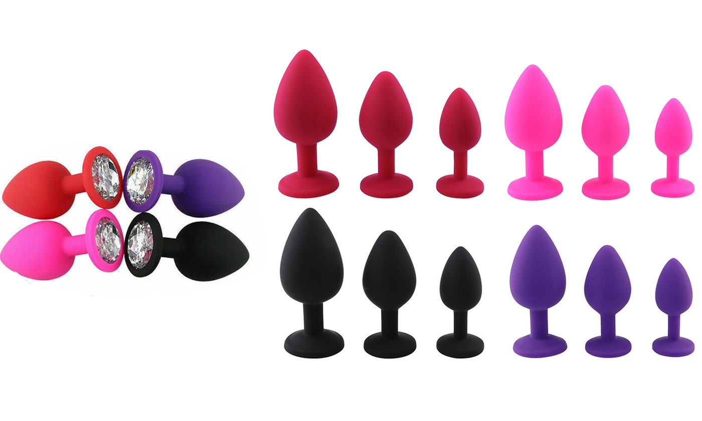 3-Piece Silicone Anal Plug Set with Jewel Base