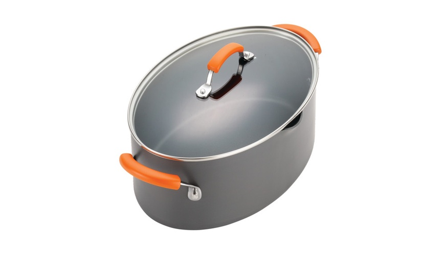 Rachael Ray Hard Anodized Nonstick 8qt Cov Oval Pasta Pot W Spout Gray