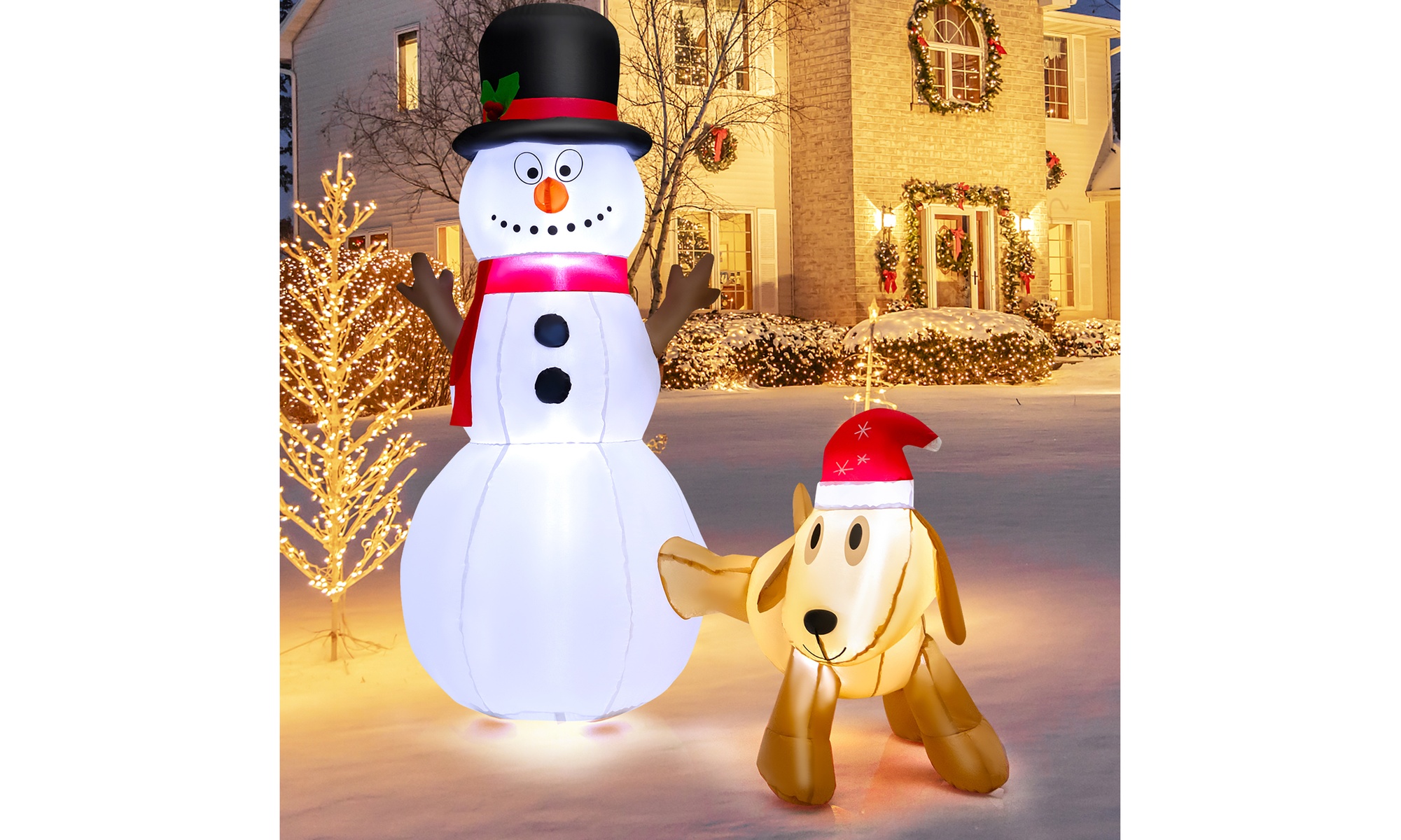 Costway 6 FT Tall Inflatable Snowman and Dog Set Christmas Decoration LED Lights