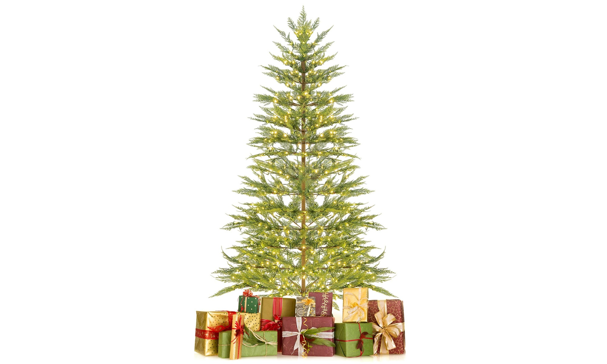 Costway 6.5/7.5 FT Pre-Lit Christmas Tree Hinged w/ Branch Tips Timer Lights