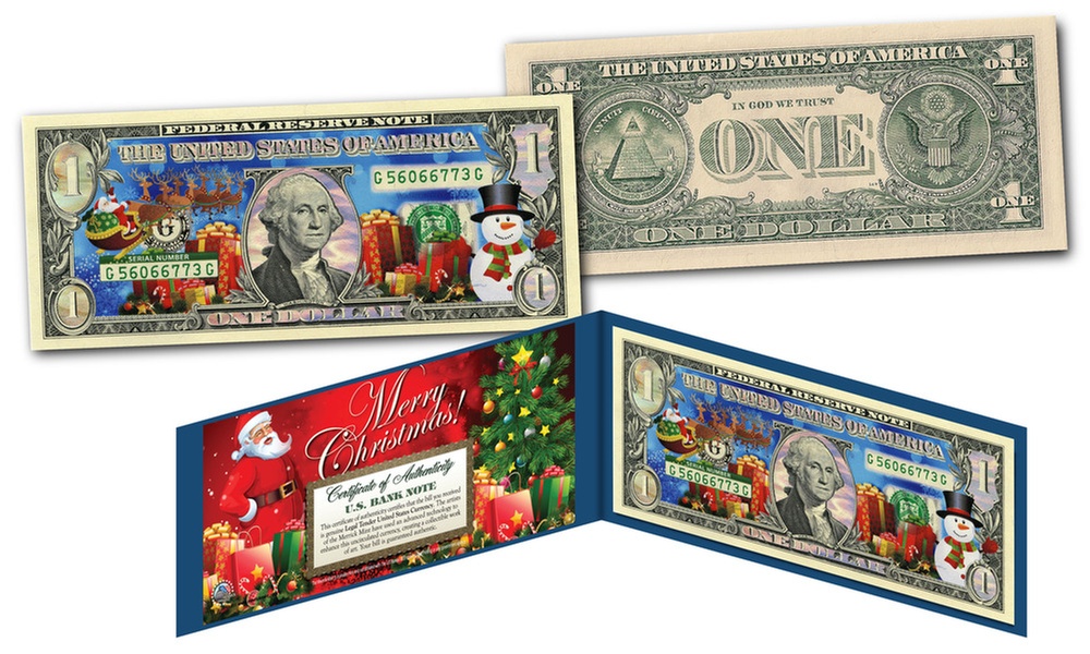 Christmas Xmas Dual Silver Hologram and Polychrome Official One-Dollar Bill