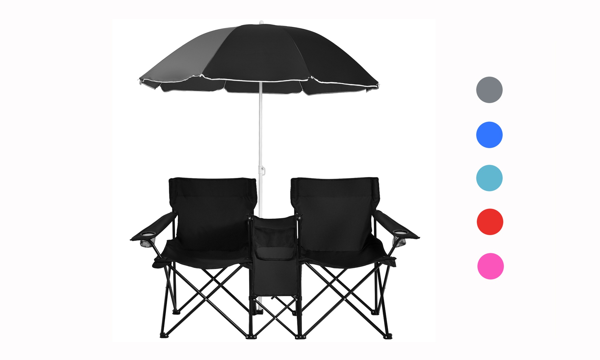 Costway Folding Picnic Double Chair with Umbrella Table Cooler Beach Camping