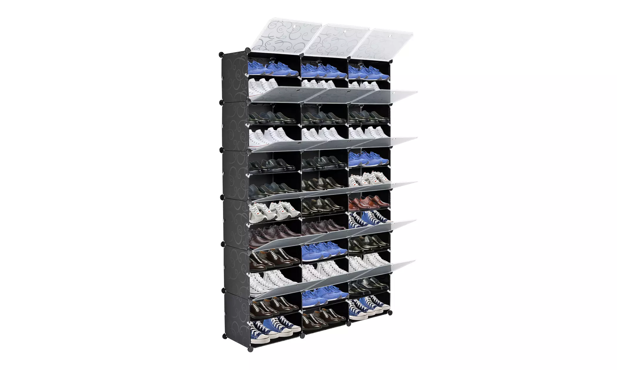 36-Cube 72 Pairs Plastic Shoe Storage Boxes 12 Tiers Shoe Rack Shelf Black - Second Medium