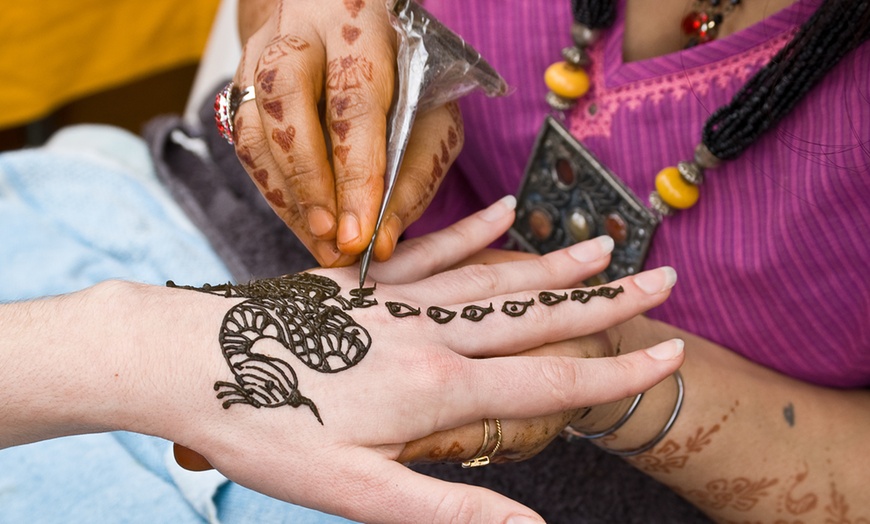 Image 1: Choose a Creative Medium or Large Size Henna Hand Tattoo Design