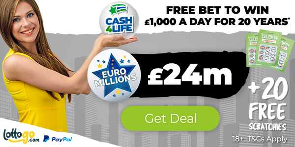 EuroMillions Ticket + Free 2 Mega Millions Bets + 20 £500 Scratch Cards for £2.50 - £24M Jackpot