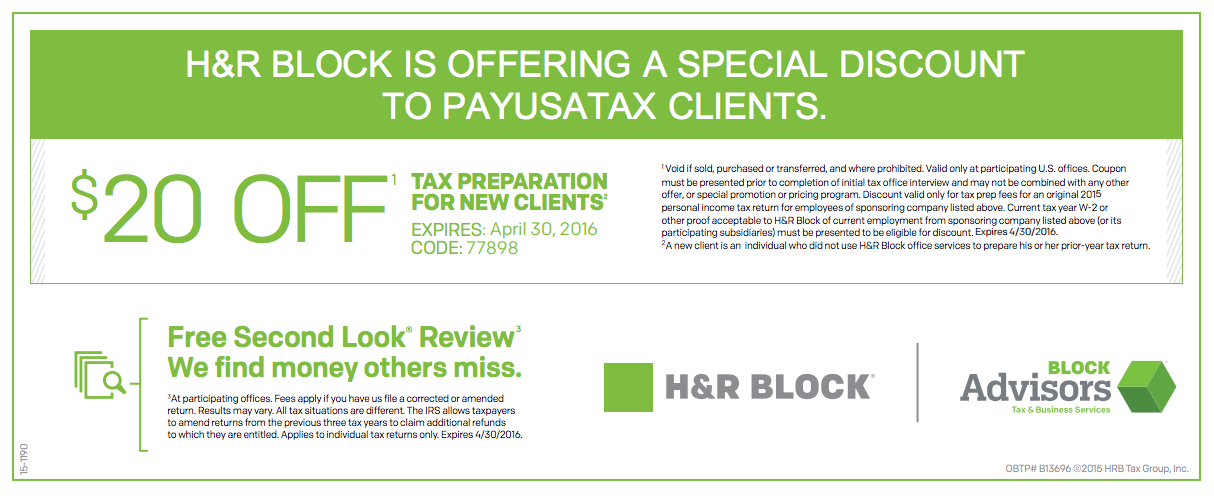 H R Block Coupon 20 Off Tax Prep For Select Clients Groupon   HP 1214x496