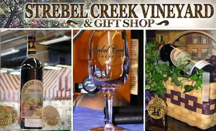 $16 for Wine Tasting for Two, Bottle of Wine of Your Choice, and Two Wine Glasses at Strebel Creek Vineyard (Up to $33.99 Value) - Primary Image