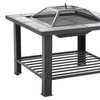 Image 3: Outdoor Square-Shaped Fire Pit BBQ Grill Table with Bottom Shelf 