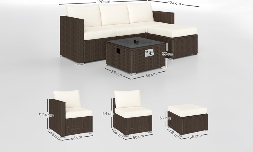 Image 10: Outsunny Five-Piece Rattan-Effect Furniture Set with Fire Pit Table