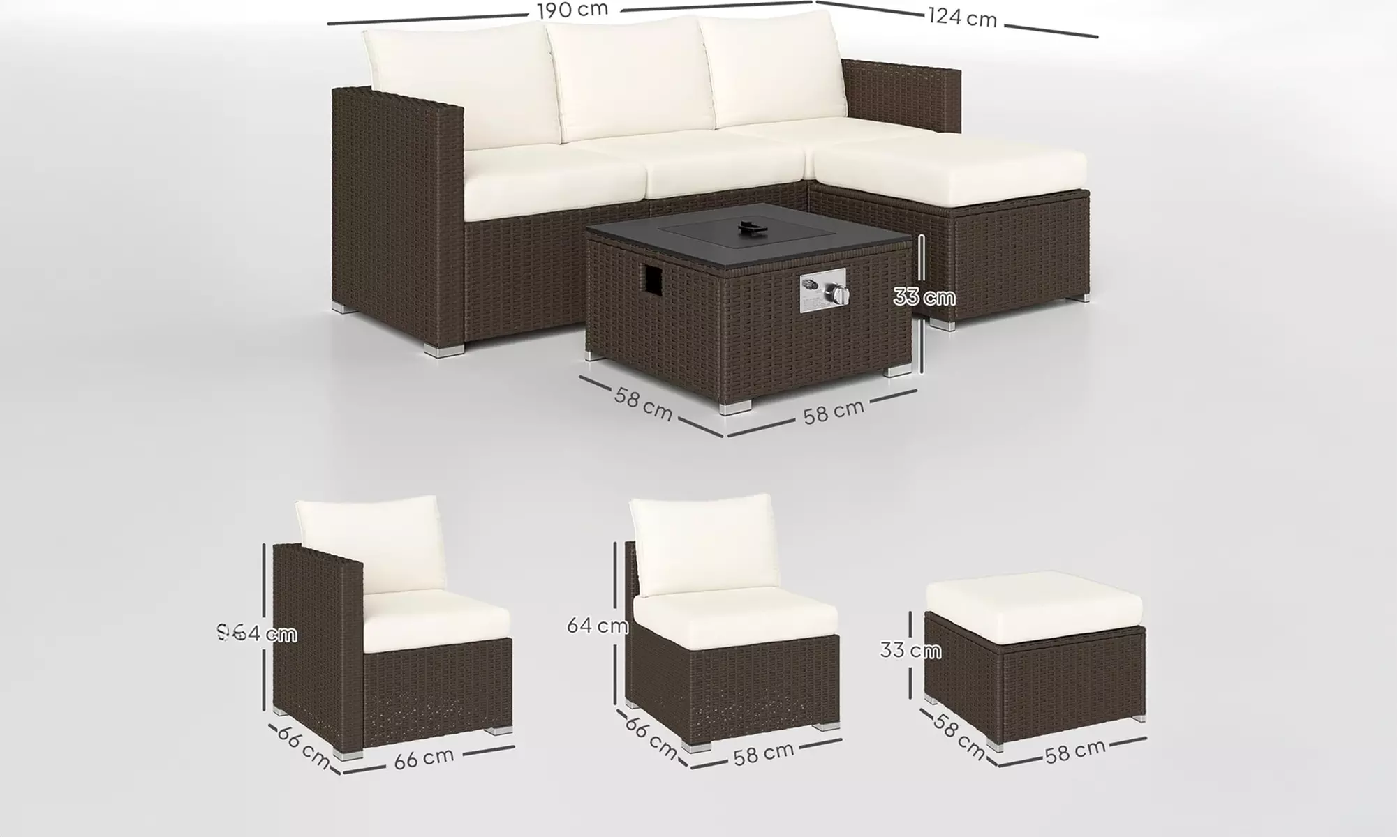 Outsunny Five-Piece Rattan-Effect Furniture Set with Fire Pit Table