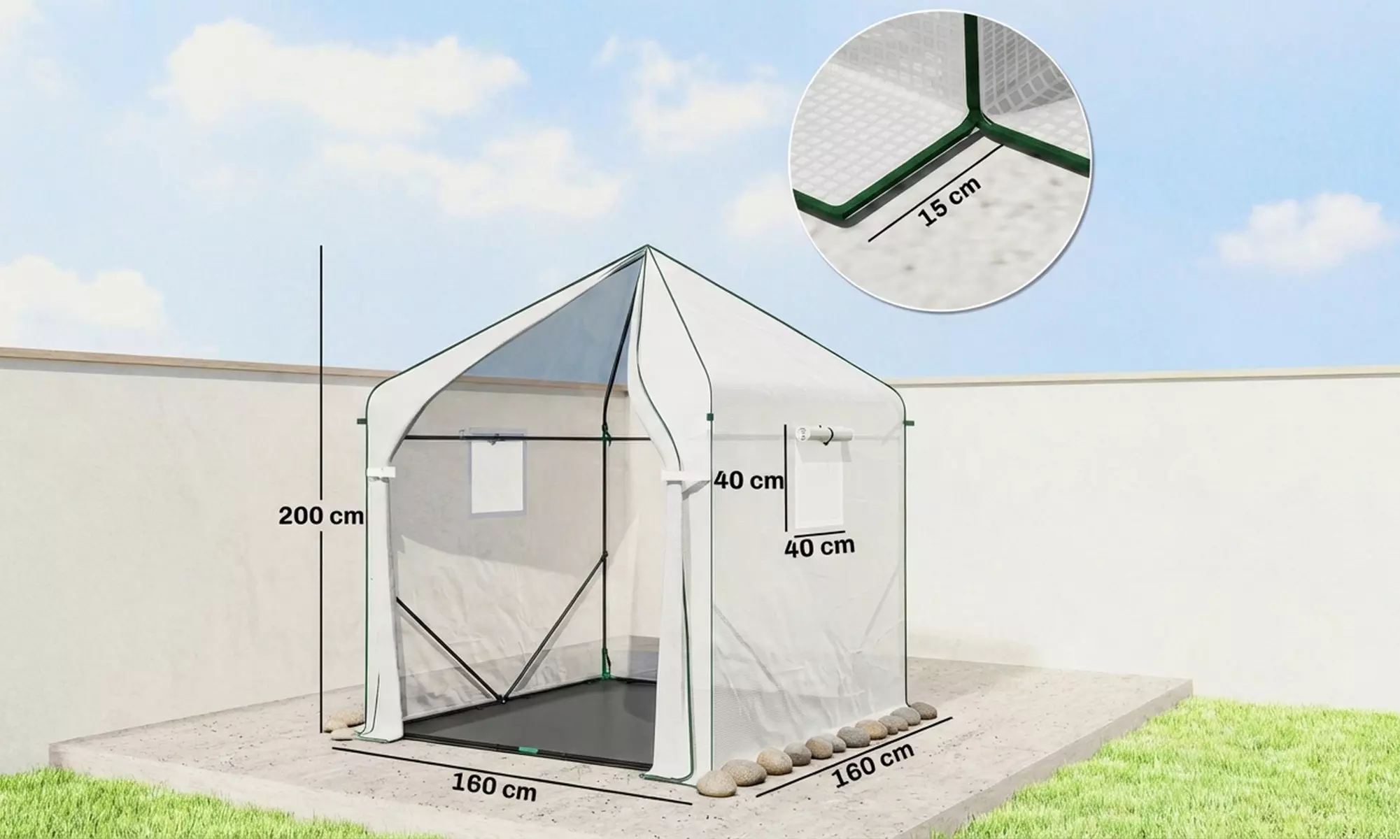 Outsunny Walk-In Garden Greenhouse with Roll-Up Door and Windows
