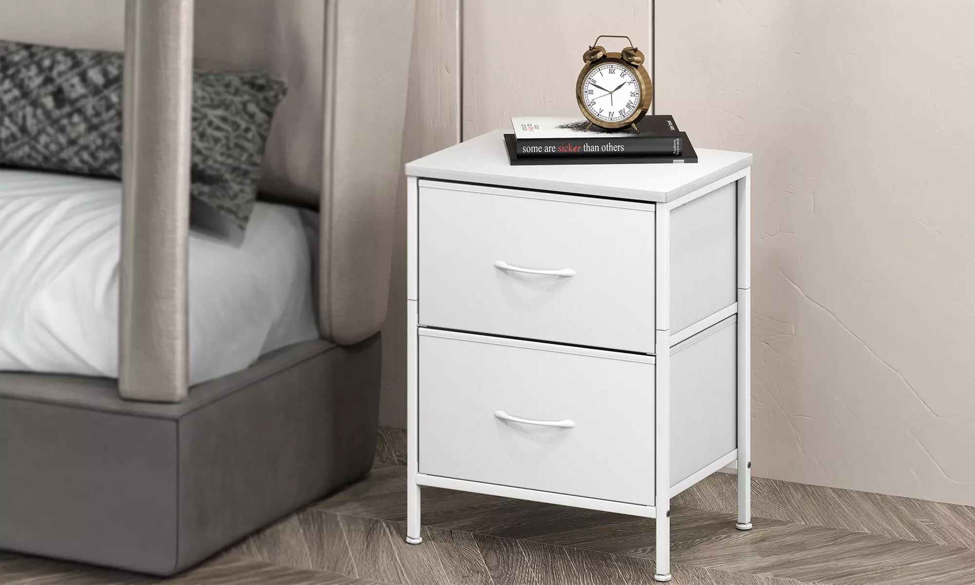 Levede Two-Drawer Bedside Table in White - Primary Image