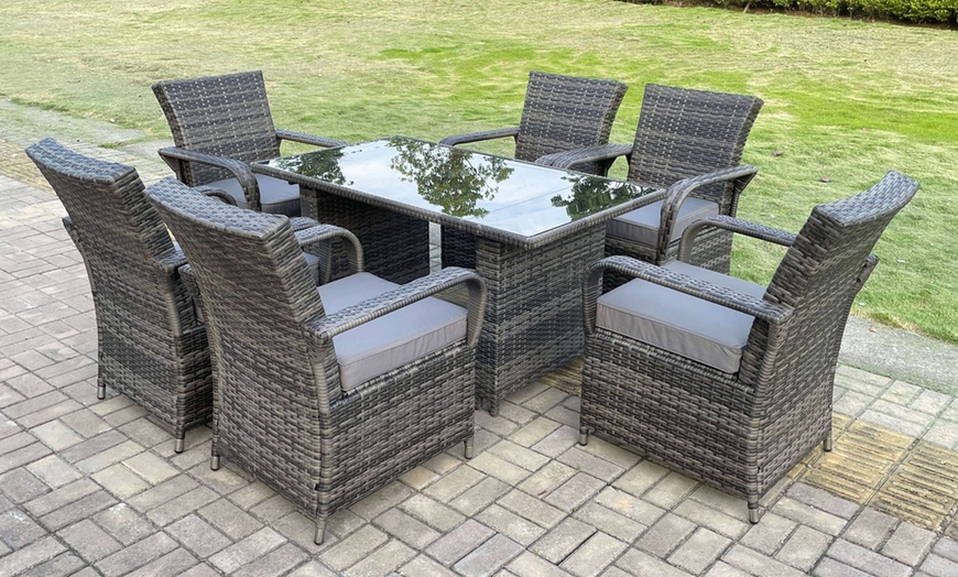 Image 2: Rattan Gartenmöbel Set mit rechteckigem Esstisch und 6 Stühlen