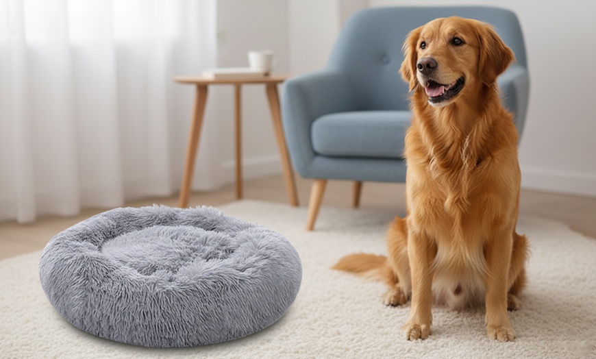 Image 1: 60cm Soft Washable Plush Pet Bed