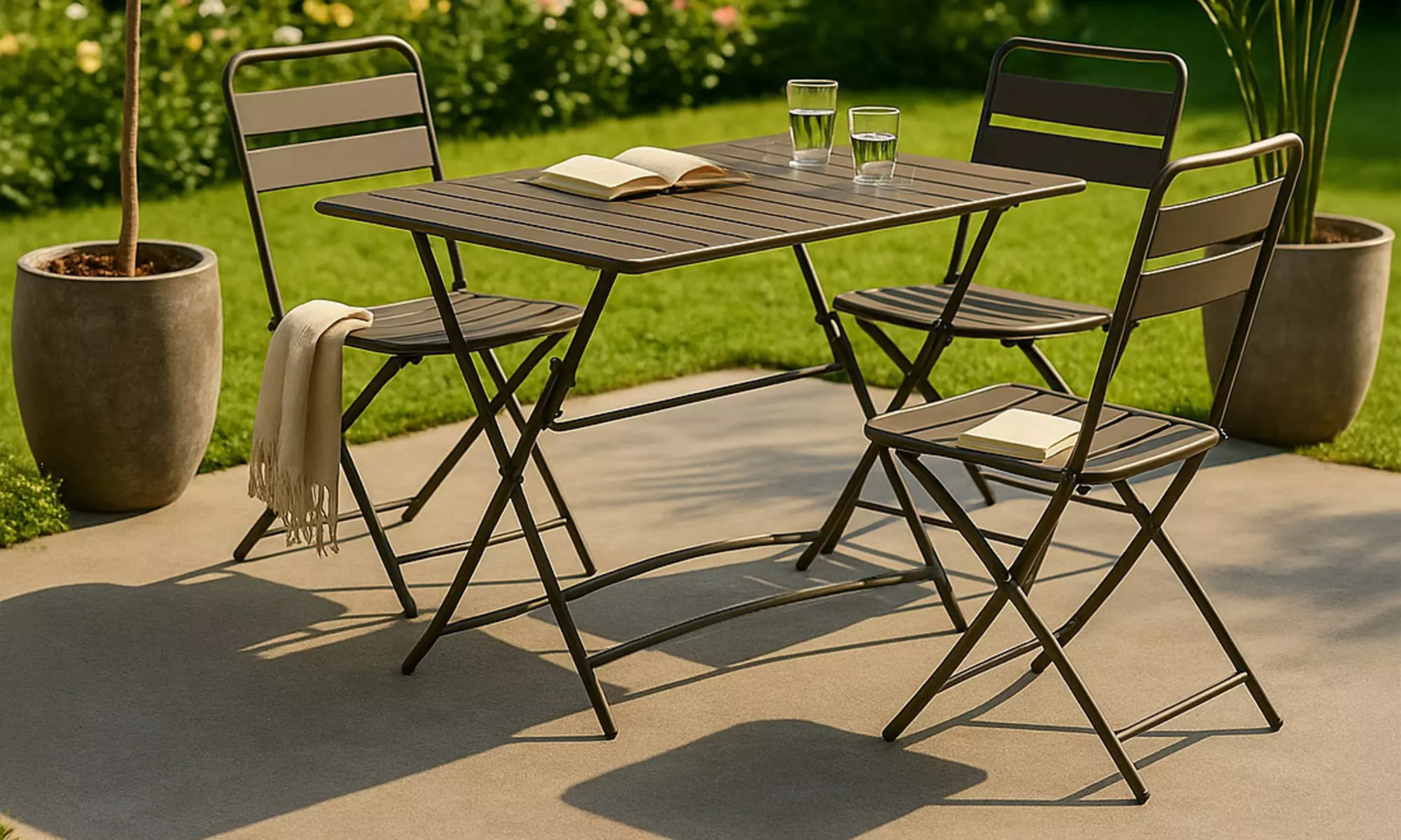 2 sedie pieghevoli in ferro a listelli Camillo Rigamonti