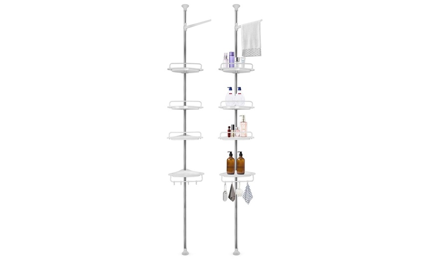 Image 2: Four Tier Adjustable Telescopic Shower Caddy