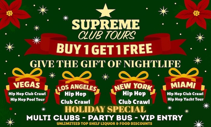 Hip Hop Club Crawl New York to Multiple Venues w/ VIP Entry & Unlimited Liquor on Party Bus - Jan 5 – Dec 26, 2026