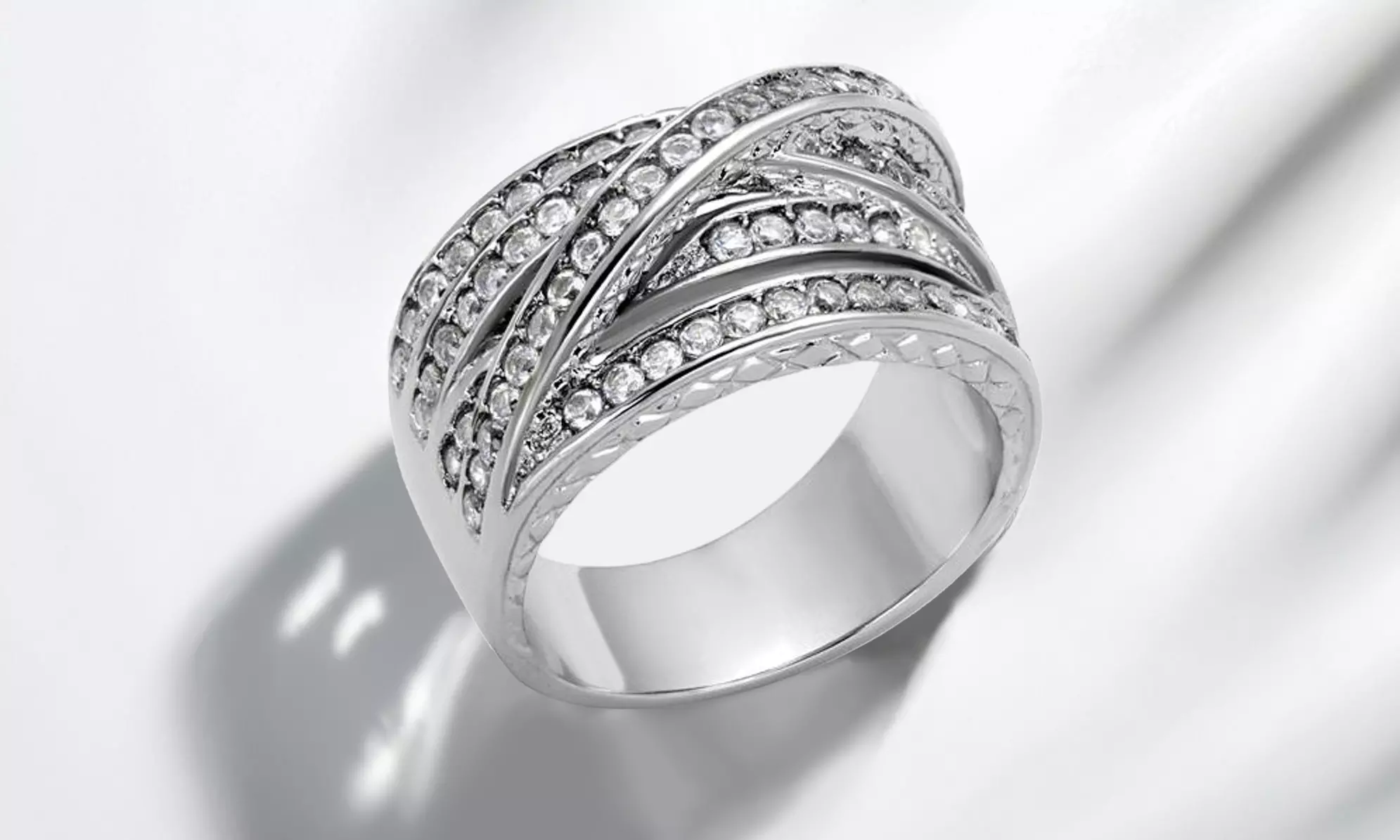 Womens Round Cut Cubic Zirconia and Stainless Steel Anniversary Ring